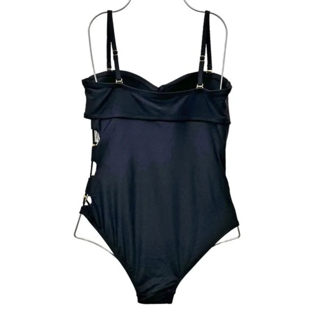 NWT SeaFancy One Piece Black Swimsuit With Side Cutouts Women’s Size Medium NEW